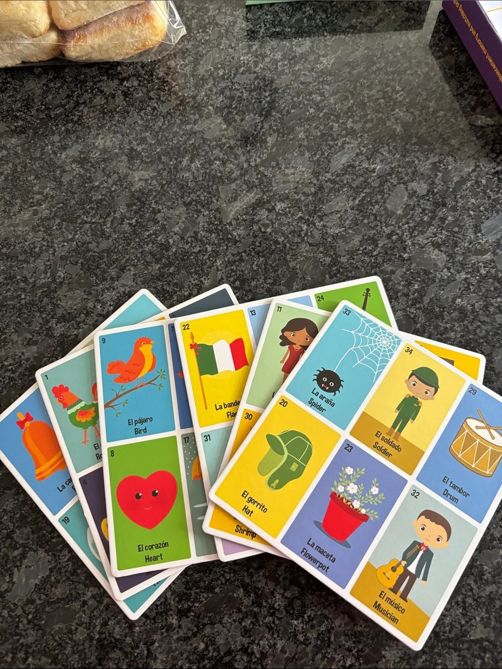 Travel Loteria Bingo Game - bi-lingual picture word game, 2-6 players, ages 3+